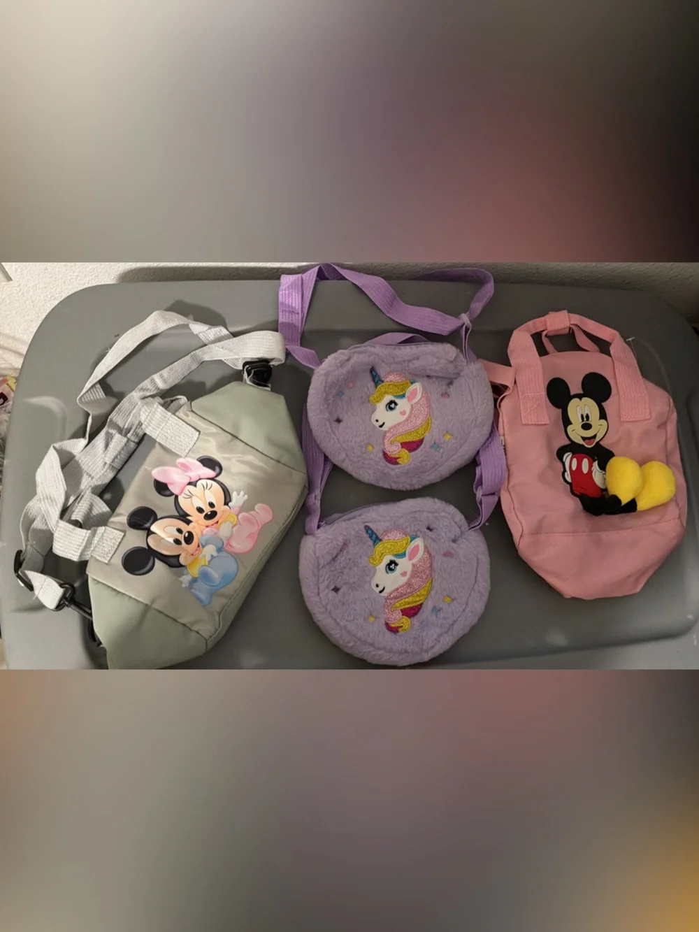 Disney Kids Bag Set with Lilac Unicorn Crossbody and Pink Mickey Tote